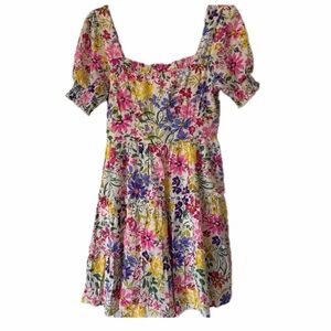 Blu Pepper White Floral Mini Dress with Pink, Yellow & Purple Flowers